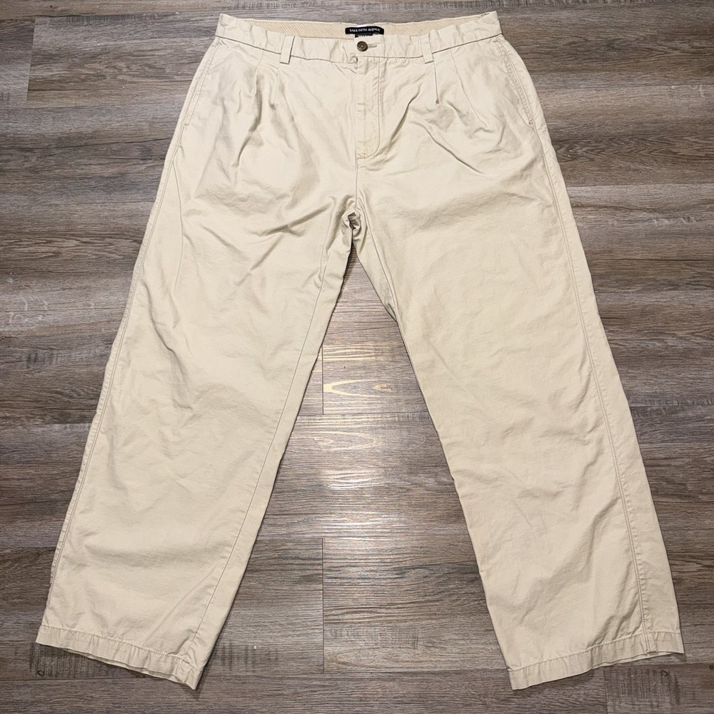 Saks Fifth Avenue Pants Mens 38W x 30L Beige Khaki Classic Pleated Front Design